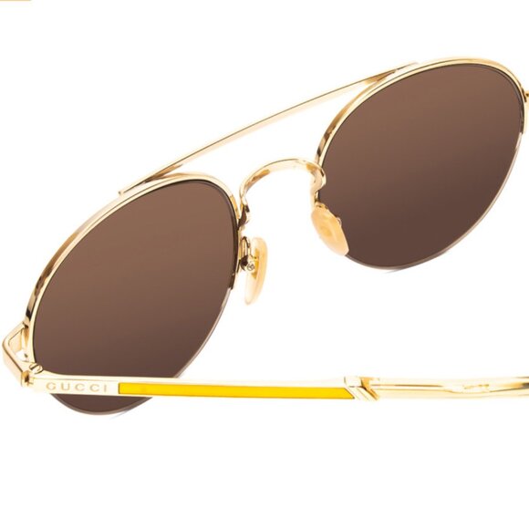 GUCCI GG0984S-002 Unisex Pilot Designer Sunglasses in Gold & Yellow/Brown 53mm - Picture 4 of 4